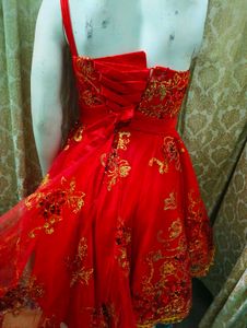 Red &amp; Gold Hi Low Party Dress