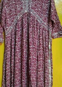 Maroon Floral Print Kurta