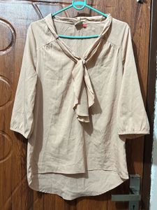 Elegant Beige Tie-Neck Top