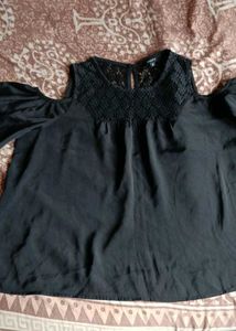 Black Lace Detail Off Shoulder Top