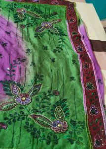 Beautiful Purple And Green Sari With Blouse