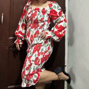 Floral Print Smocked Dress