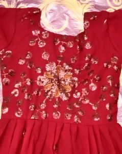 Red Sequin Embroidered Georgette/Chiffon Dres