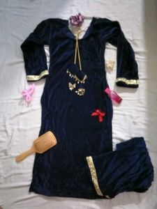 Elegant Velvet Kurta Set 💙 Handmade