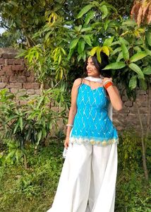 Backless Embodari Blue Kurti