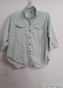 Denim Shirt with Frayed Hem,used