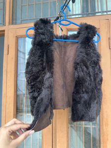 combo of Fur half jacket and Grey back strip top