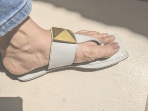 Off White And golden Catwalk Flats