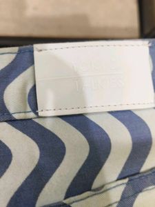 Blue Wave Pattern Wide Leg Jeans