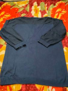 Navy V-Neck Knit Top