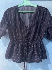 Navy Blue Polka Dot Peplum Top