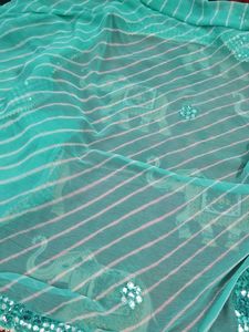 Teal Striped Elephant Print Sa Lariya Saree With r