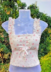 Cute Bow Print Paded High Soft Quality Top
