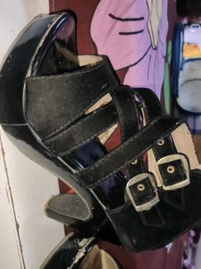 Black Strappy Buckle Heels