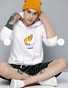 White Graphic Print Hoodie