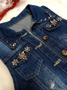 💠 Sleeveless Metallic Denim Vest 💠