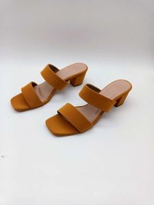 Mustard Yellow Vegan Leather Block Heels 2 Inches.