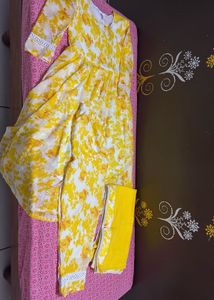 Beautiful yellow printed, Anarkali dress