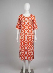 Orange &amp; White Print Kurta Dress
