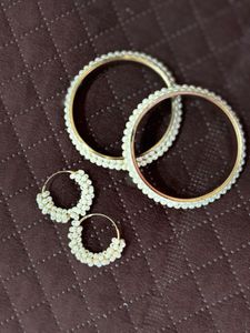 Pearl Bangle &amp; Hoop Earrings Combo