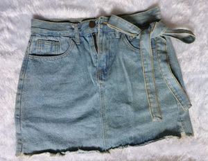 Denim Mini Skirt with Tie
