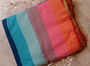 Vibrant Striped Scarf with Gold Trim