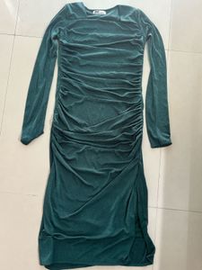 Green Ruched Bodycon Midi Dress