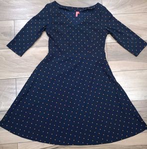 &#34;The Gud Look&#34;Navy Blue Polka Dot Fit&amp;Flare Dress