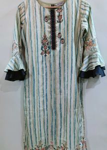 Festive Green Kurta with Bell Sleeves New