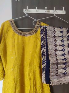 Yellow Indo western gowm with dupatta