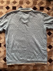 Zara Blue Textured Polo Shirt - Size M