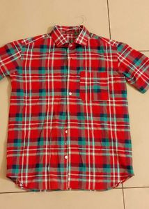 Red Plaid Short Sleeve Shirt