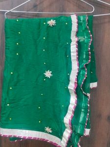 Green Dupatta with Floral Embroidery