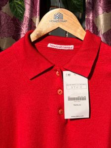 Red Long Sleeve Knit Polo