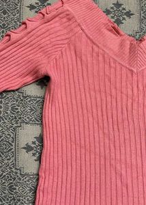 Pink Ribbed V-Neck Top