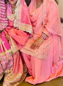 Peach Embroidered Sharara Suit