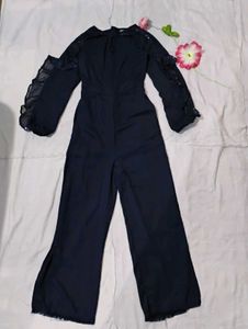 Navy Blue Sequin Sleeve Jumpsuit(Bust-30)