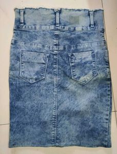 Acid Wash Denim Skirt with Asymmetrical Button Det