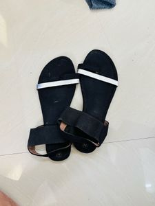 Black Flats/sandal With Silver Strap