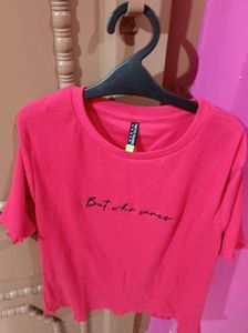 Pink Typography Printed Regular Top