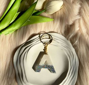 Resin Letter A Holographic Glitter Keychain