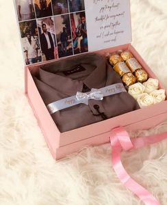 Customize gift hamper box 🖤Matte black finish. Includes_ Shirt, Perfume, Chocolates &amp; Flowers...Can be customize as per your needs...