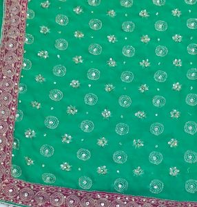 Saree blouse Flourescent green kasab kardana Ful