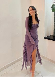 NEWME - Purple Sweetheart Neck Dress With Ruffle💜