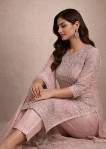 Elegant Pink Embroidered Kurta 3psc Set xxl