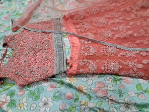 Peach Silver Embroidered Lehenga Choli