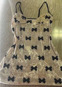 White Velvet Mini Dress With Cute Black Bows