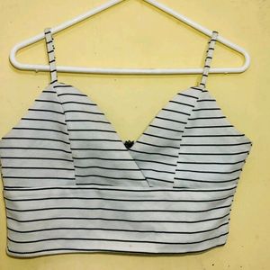 Party Noodle Strap Striped Women's White Top