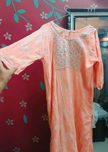 Peach Embroidered Kurti