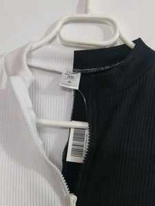 Black White Dual Tone Ribbed Crop Top